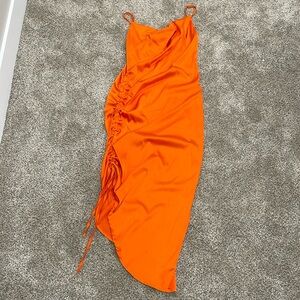 Orange Cowl Neck Silk Dress